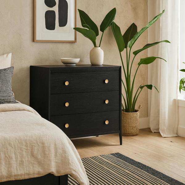 Wyld Haus Verona Black Oak and Brass Three Drawer Chest