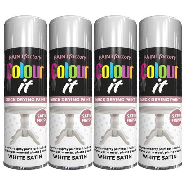 Paint Factory 4X  White Satin Spray Paint 250ml