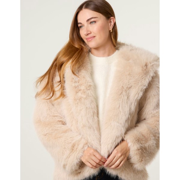 Blue Vanilla Faux Fur Hooded Short Coat