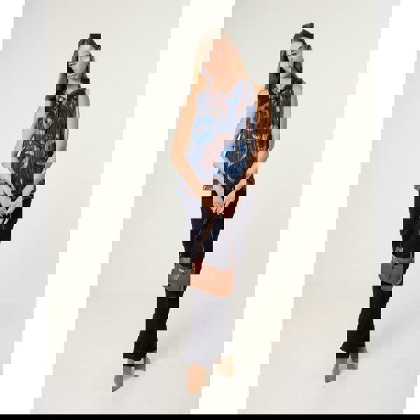 Blue Vanilla Sleeveless Cowl Neck Metallic Print Blouse