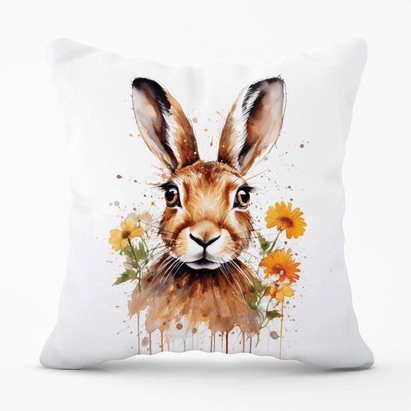 Warren Reed Watercolour Hare and Daisies Cushions