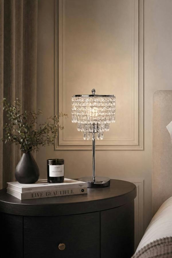 Small Crystal Table Lamp with Round Base