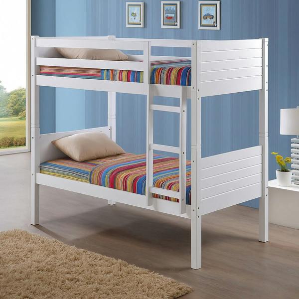 Mission TM Bedford White Wooden Bunk Bed Frame – Solid Rubberwood, Twin Over Twin, Grooved