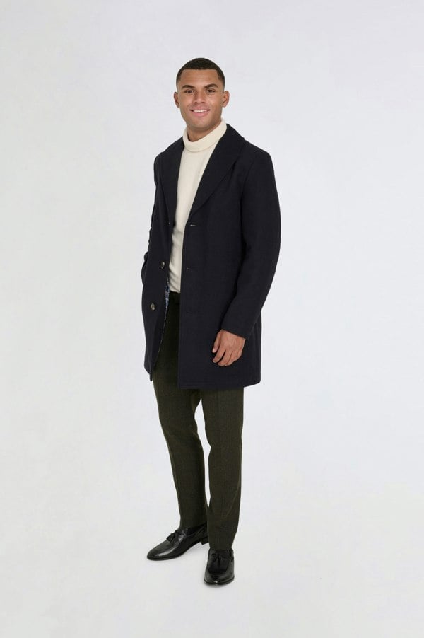 Harry Brown London Josh Wool Melton Overcoat - Navy