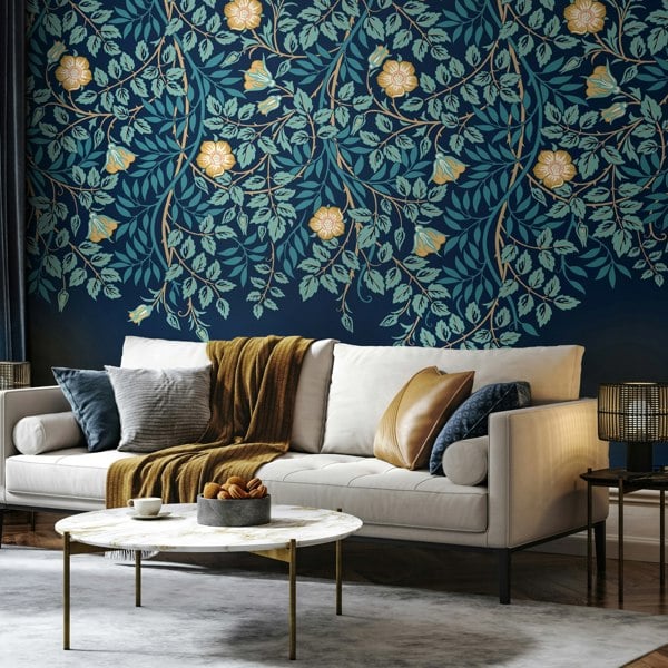 Origin Murals Cascading Rosehip - Indigo and Teal
