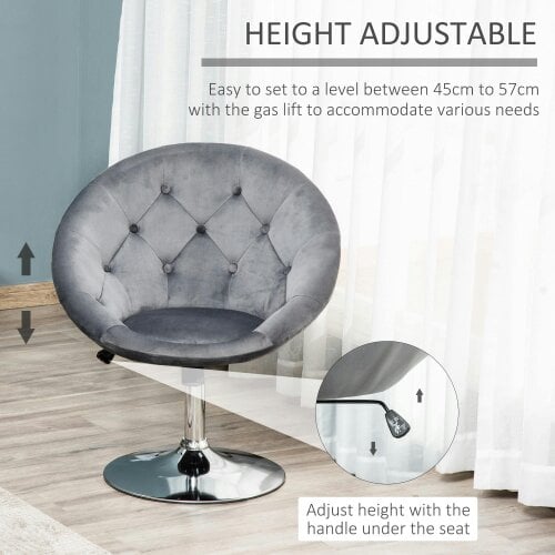 Wyld Haus Vefi Fabric Grey Adjustable Velvet Vanity Stool With Tufted Seat And Swivel Base