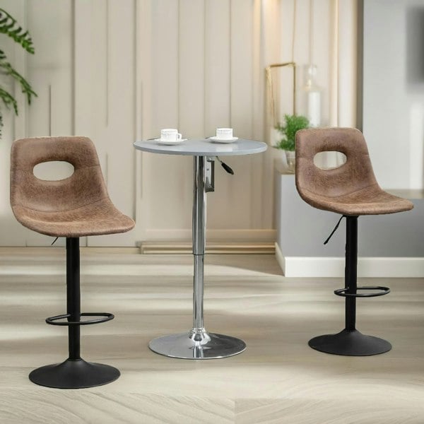 Rafaelo Mobilia 2PC Height Adjustable 360 Swivel Bar Stools Set With Shell Backrest Brown