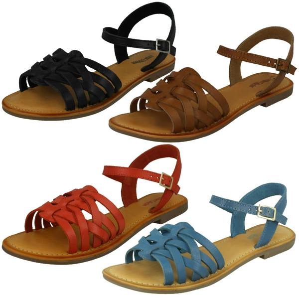 Leather Collection Ladies Leather Collection Flat Strappy Sandals F00200