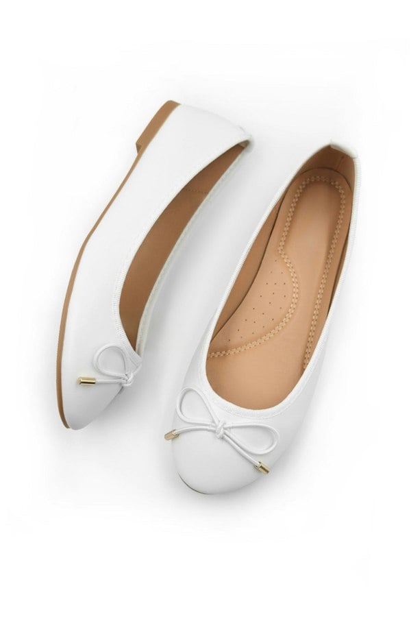 Where's That From Tallulah Wide Fit Slip on Flat Pumps in White Faux Leather