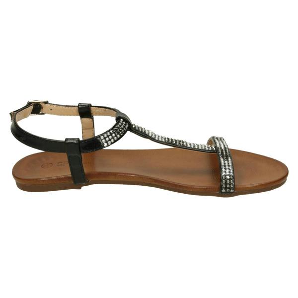 Spot On Ladies Spot On Flat Diamante T-Bar Sandals