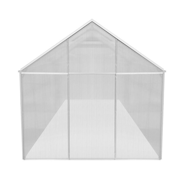 Silver polycarbonate greenhouse measuring 6ft x 10ft, featuring a sturdy frame and transparent panels for optimal sunlight
