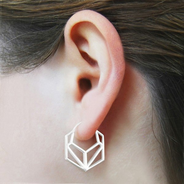 Hexagonal Geometric Silver Hoop Earrings