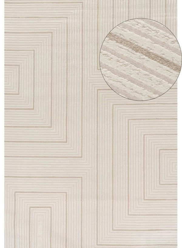Geometric Living Room rug, beige-cream colours, stain-resistant and non-shedding