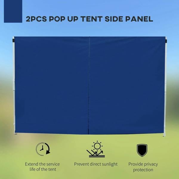 Blue pop-up tent side panel wall, fabric panel with center seam and straight reinforced hem