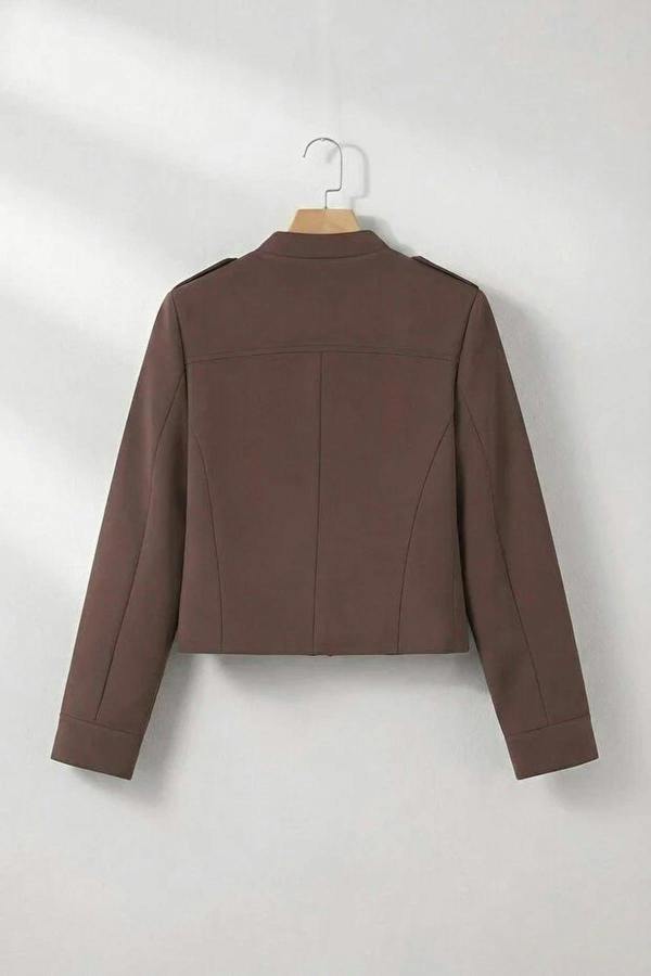WOVCOR Fitted Zippered Lined Button Detail Napoleon Jacket