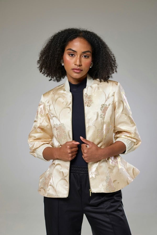 Isha's Timeless collection Ivory Shimmery Flora Fitted Jacket Blouse