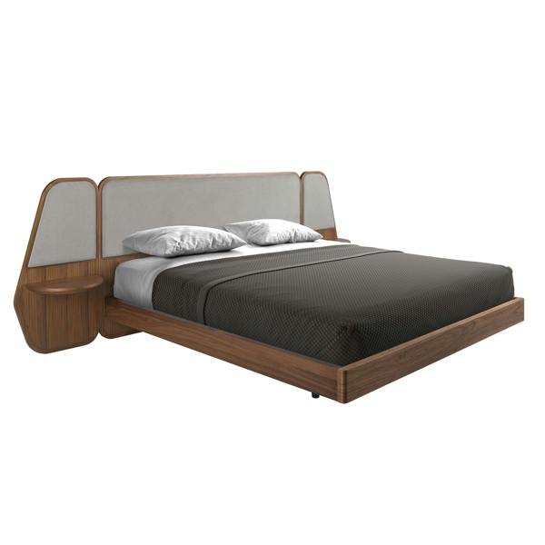 Angel Cerdá Bed Walnut and Grey Fabric 7175