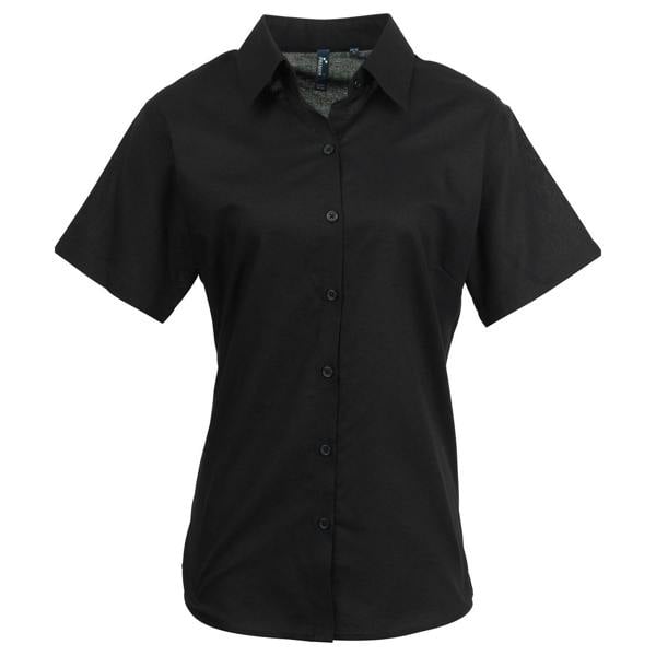 Premier Womens/Ladies Signature Oxford Short-Sleeved Shirt - Black