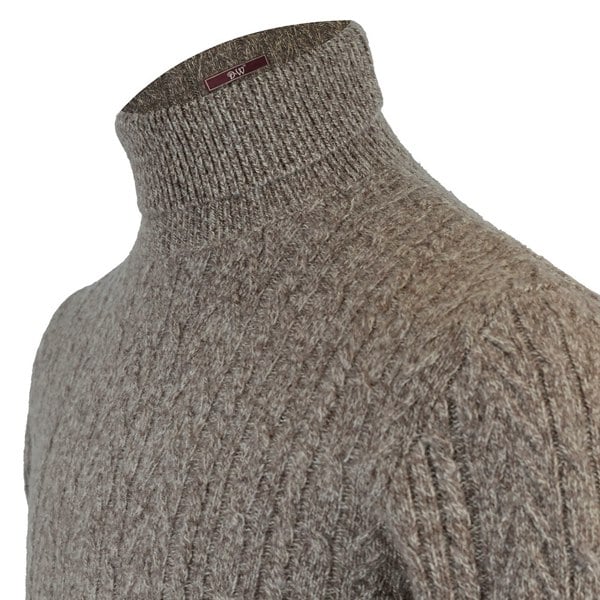David WeJ Cable knit roll neck jumper. Brown