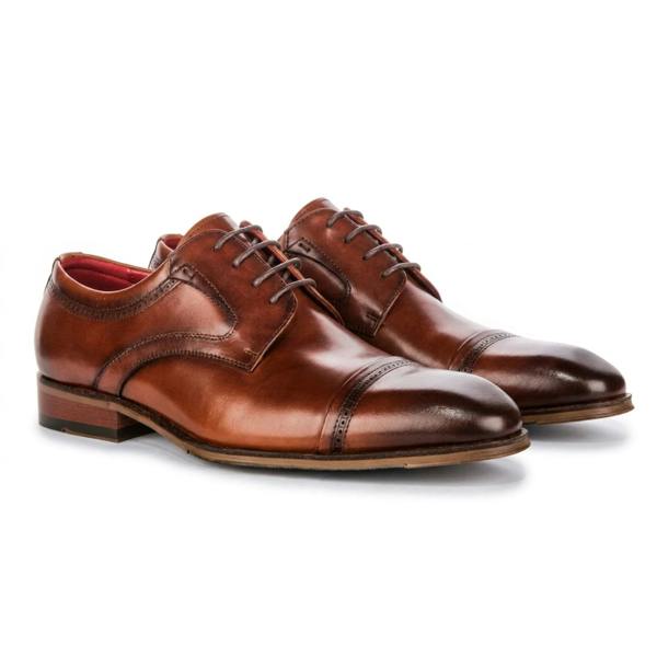 Justin Reess Everett - Men's Brown Polished Leather Cap Toe Derby Shoes
