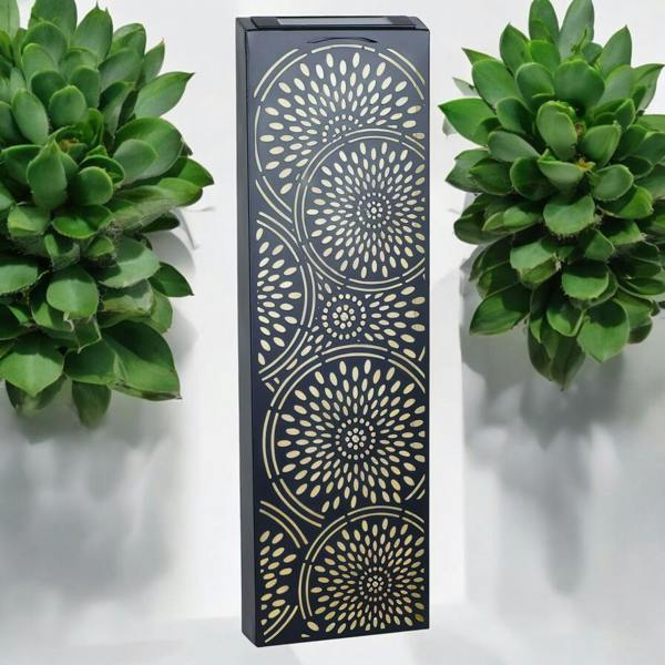 EDH Door Hardware Moroccan Solar Wall Panel – 60 x 20 x 5 CM | Solar-Powered Outdoor Wall Art | Weatherproof Metal Garden Decor with Soft LED Glow