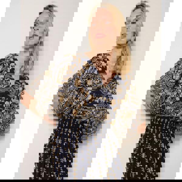 Blue Vanilla Floral Border Design Dress