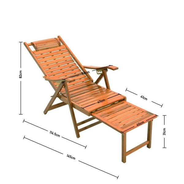 Bamboo Foldable Recliner Lounge Chair with Retractable Footrest Sun Loungers Living and Home