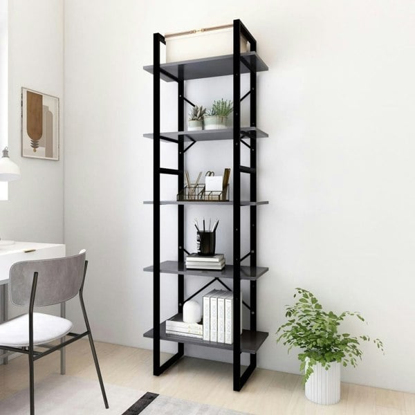 Berkfield 5-Tier Book Cabinet Grey 60x30x175 cm Engineered Wood