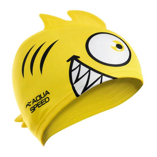 Aqua Speed Boys Girls Piranha Patterned Swimming Cap | Silicone 3D Print Easy Fit Swim Cap