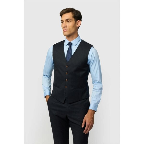 Antique Rogue Tailored Fit Stretch Flannel Arlen Navy Pinstripe Waistcoat