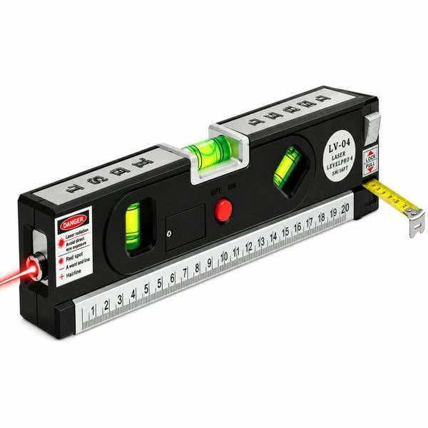 ATEK 4-in-1 Laser Spirit Level 150cm Tape Measure Cross Line Dot Levelling Tool
