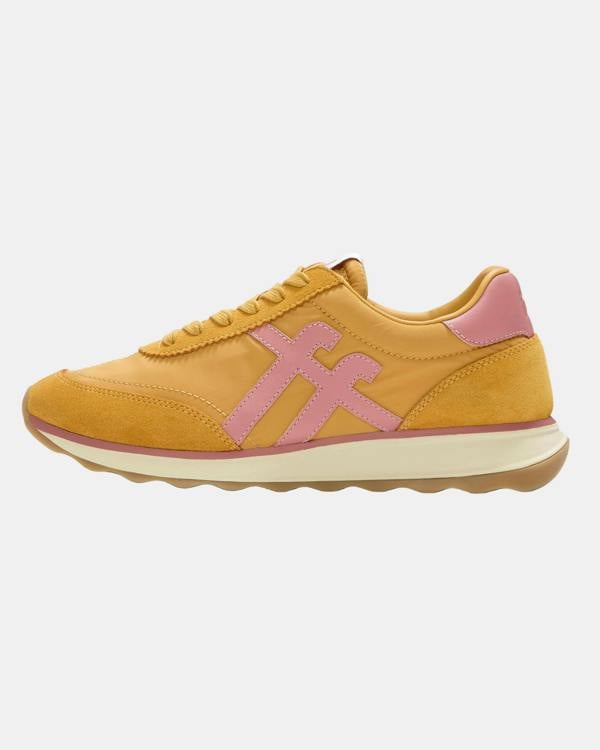 FitFlop Womens Retro-Q FF Fabric/Suede Trainers - Turmeric/Desert Blush E10