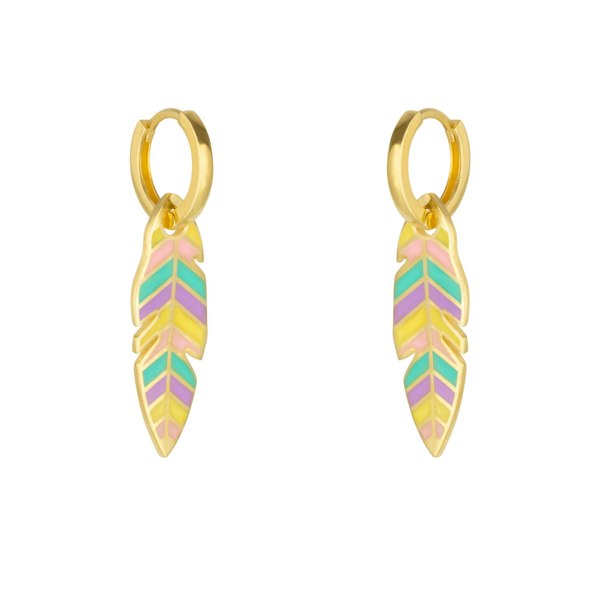 Spero London Feather Leaves Rainbow Enamel Hoop Earrings