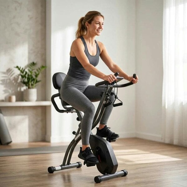 4-In-1 Folding Exercise Bike with Resistance Bands, Bluetooth App, 8-Level Magnetic Resistance, LCD Display, Black