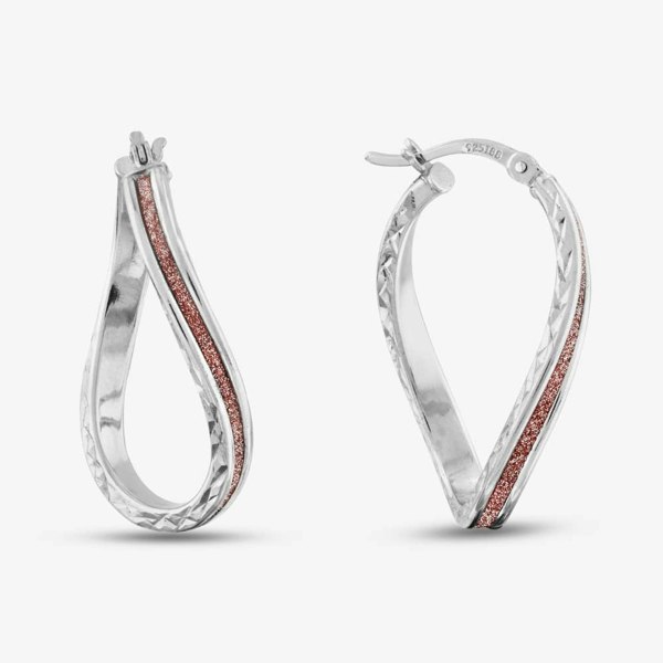 T. H. Baker Sterling Silver Rose Stardust Textured Creole Earrings 8.51.2059