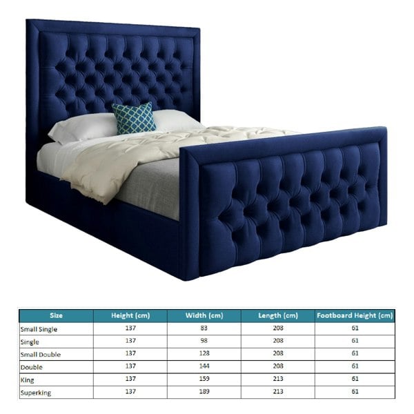 Casa Magna Rovigo Upholstered Soft Velvet Bed Frame - Blue