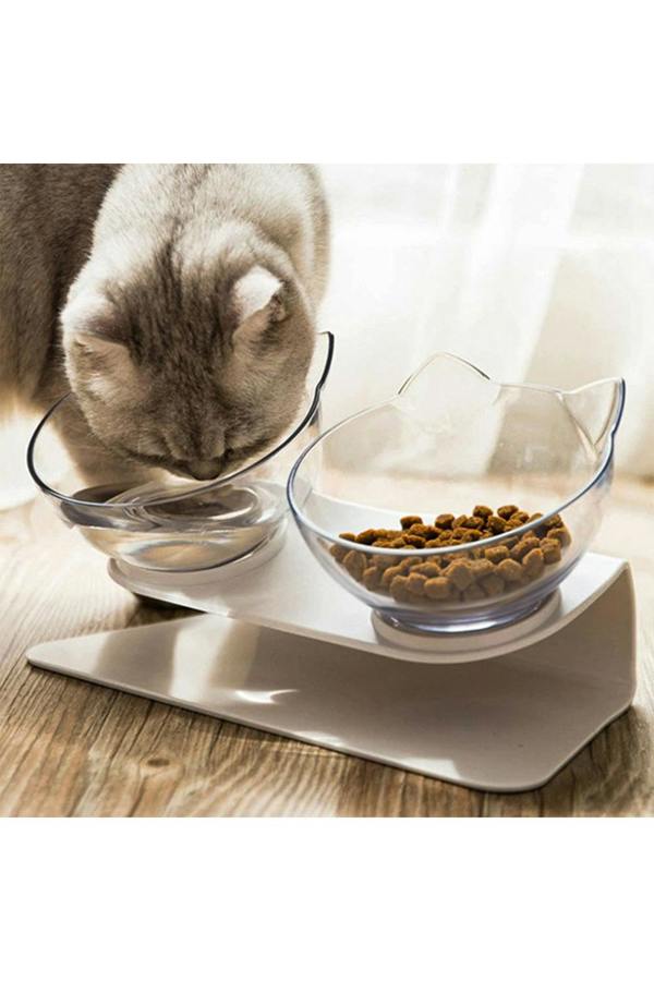 Living and Home 15° Tilted Elevated Feeder with Double Cat Bowls