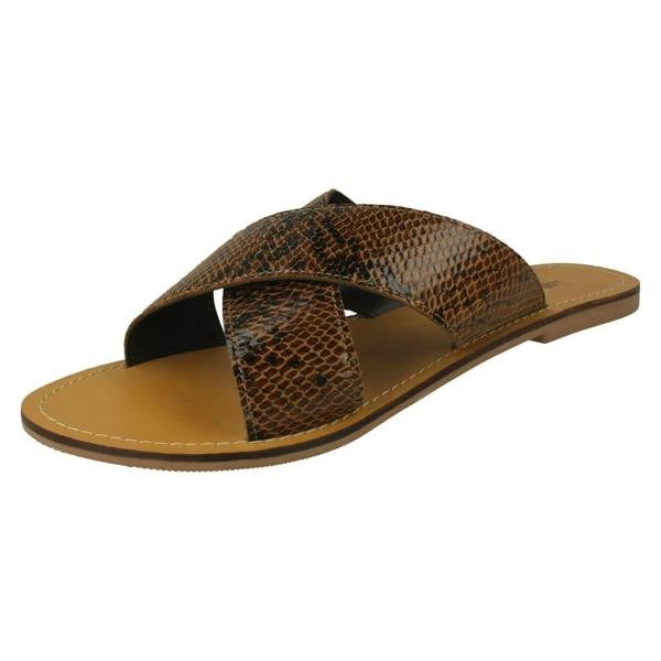 Leather Collection Ladies Leather Collection Flat Cross Over Mules F00236