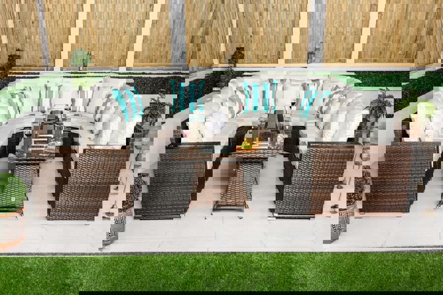 Giardino Santorini 7 Seat Modular Sofa Rattan Garden Furniture Set Outdoor Lounge Fire Pit Coffee Table