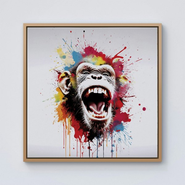 Warren Reed Coloured Splash Art Crazy Monkey Face Framed Canvas