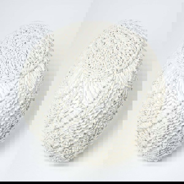 HOMESCAPES Macrame Knitted Pouffe Been Filled Crochet Round Footstool 100% Cotton Braided Design