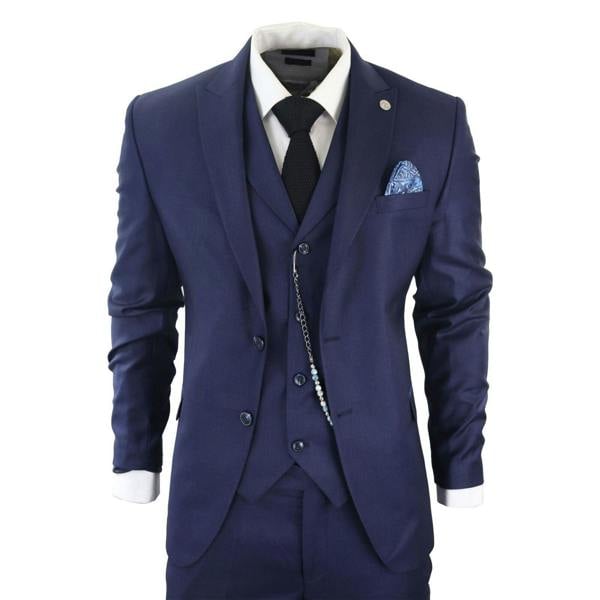 TruClothing Men's Classic 3-Piece Plain Navy Suit