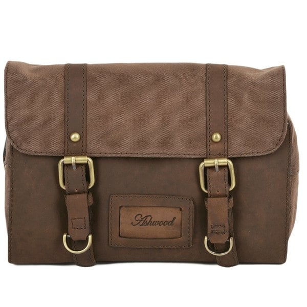 Mens Leather & Canvas Hanging Toiletry Bag: 7010