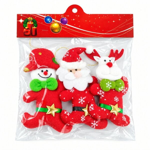 Shatchi 3-Pack Multicolour Handmade Soft Teddy Christmas Hanging Decorations for Tree and Home