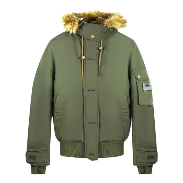 Diesel W-Jame-21 Faux Fur Trimmed Bomber Jacket - Green