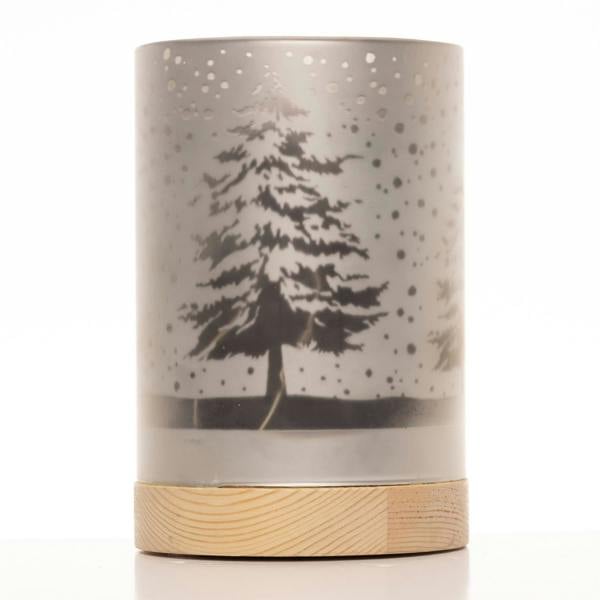 15cm and 20cm Christmas Decorated Vase Table Lamp, Forest Snowfall Scene, Silver, Warm White LED image 1