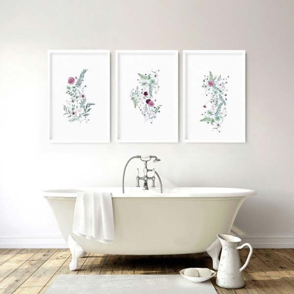 Wall prints bathroom | set of 3 Shabby Chic art prints