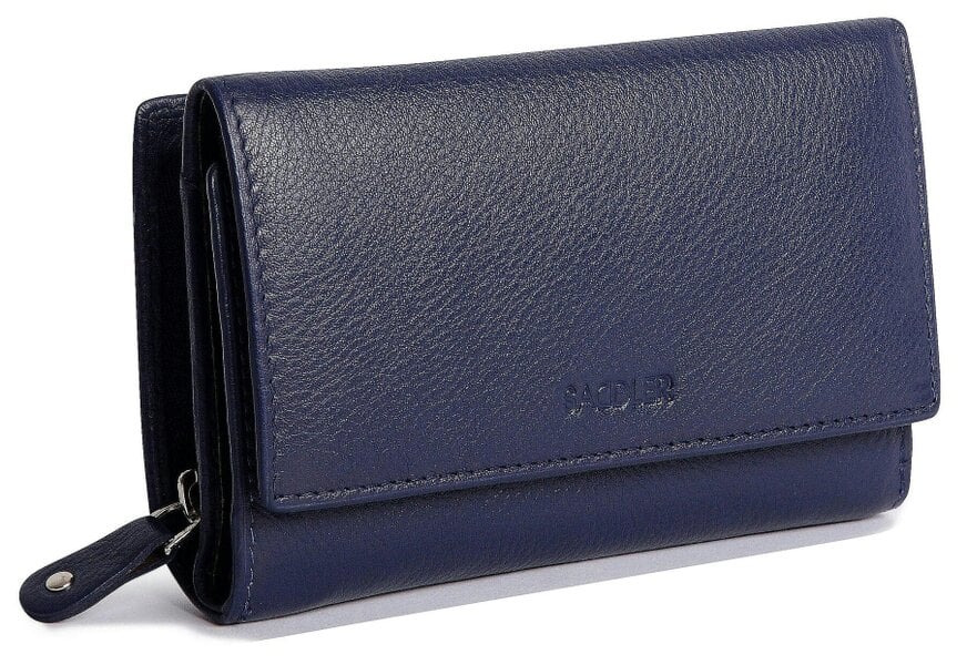 SADDLER PAULA Handmade Leather Trifold Purse – RFID Protected | 8 Card Slots, ID Window & Rear Zip Pocket | Gift Boxed - Peacoat Blue
