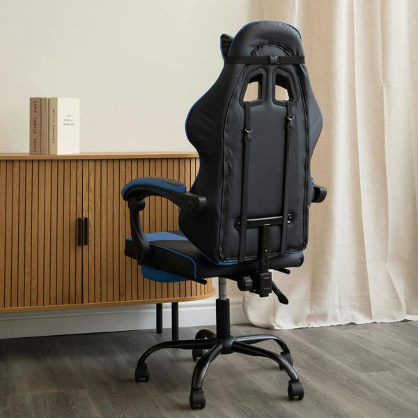 Samuel Alexander Ergonomic Gaming Chair with Footrest and Removable Pillows in Blue