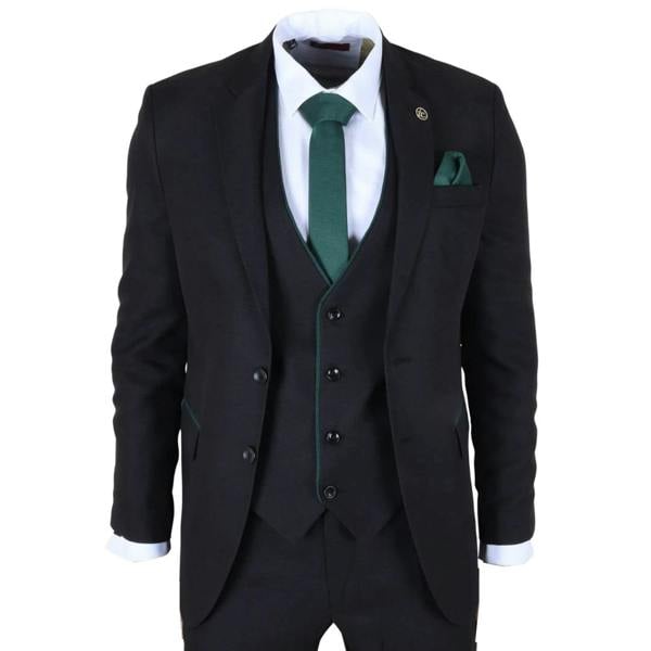 TruClothing IM48 - Men's 3 Piece Black Tailored Fit Suit
